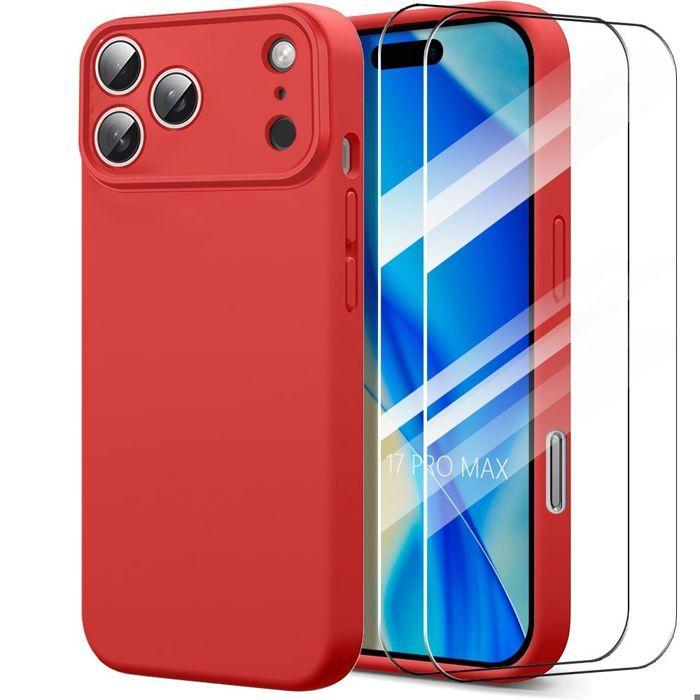 Coque de Protection - BOOLING - iPhone 17 Pro Max - Silicone Antichoc Slim Rouge - 2 Verres Trempés