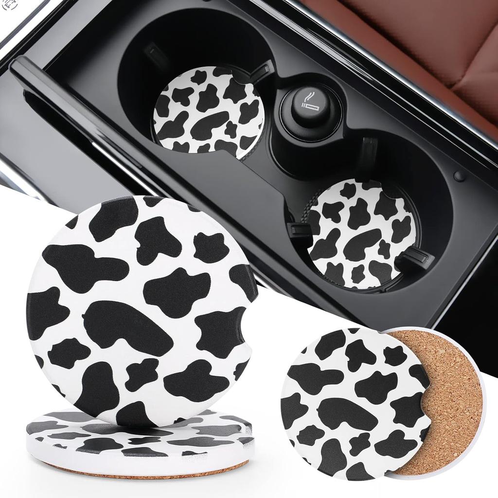 Car Cup Coasters - Car Cup Mat 2 Pack - 2.56'' Ceramic Car Coasters for Cup Holders - Absorbent Car Coaster with Cork Back and Finger Notch for Easy