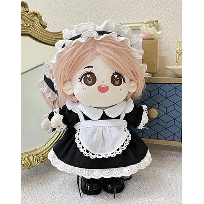 Niannyyhouse 20cm Plush Doll Clothes Headwear Dress Apron Maid Suit 8in Soft Stuffed Plush Dress Up (Black)
