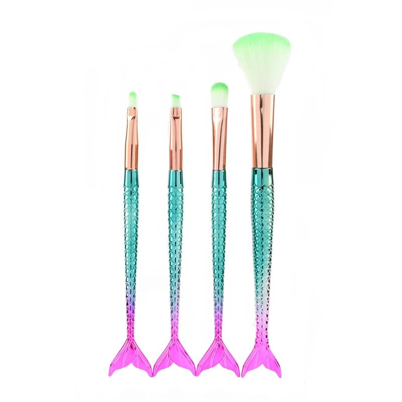 Karsyngirl Vierteiliger Anzug Meerjungfrau Make-up-Pinsel Faser Buntes weiches Haar Lose Puderpinsel Beauty Makeup Tools