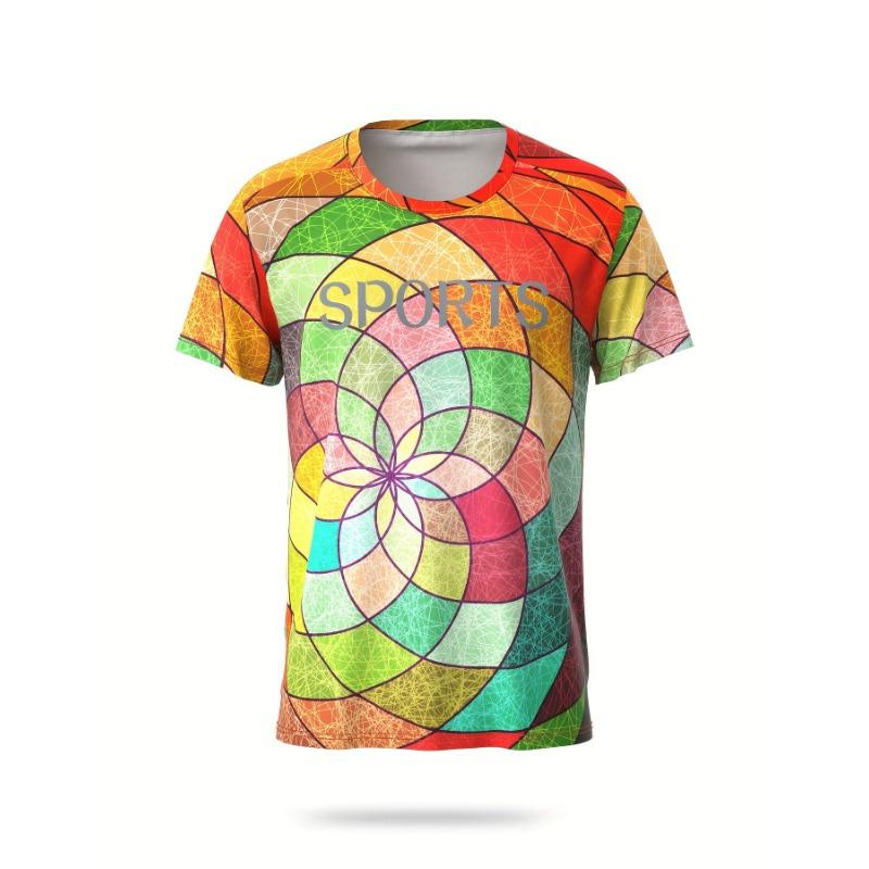 Adult sports fashionable round neck short sleeve, fishing hiking performance outdoor running exercise fitness performance printed top