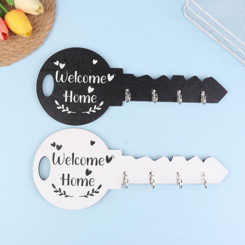 1-częściowy, drewniany stojak na klucze w stylu boho, z półką i haczykiem – łatwy w montażu, oszczędzający miejsce organizer ścienny