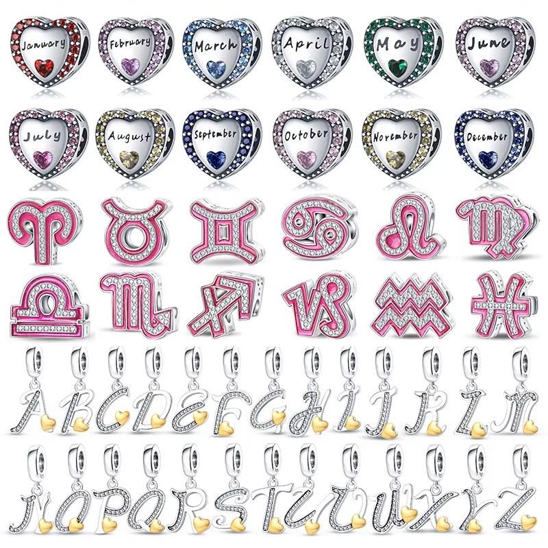 Charms Bead 26 Letters 925 Silver 12 Zodiac Signs Dangle Fit Bangle Bracelet Necklace DIY Jewelry Gifs