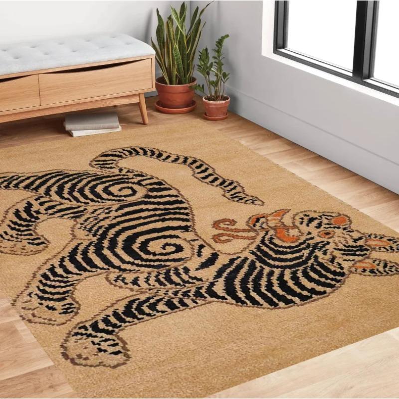 Böhmischer Retro Tiger Floral Teppich Bettvorleger Rutschfest Vintage Tier Teppich Marokkanische Teppiche für Wohnzimmer Dekoration