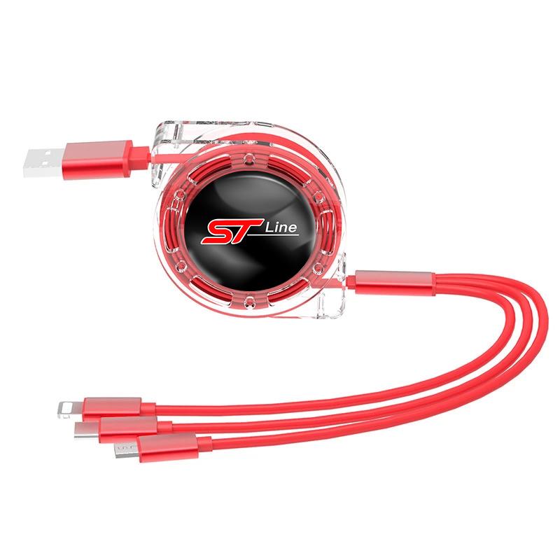 3 In 1 Micro USB Type C Charging Cable Multi Charger For Ford S MAX Ranger Focus Fiesta Mondeo Kuga Mustang Escort KA Ecosport KL1
