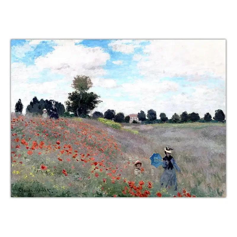 Vintage Spring Poppy Field Canvas Wall Art Retro Decorative Painting for Living Room Bedroom Classic HD Print Poster Home De
