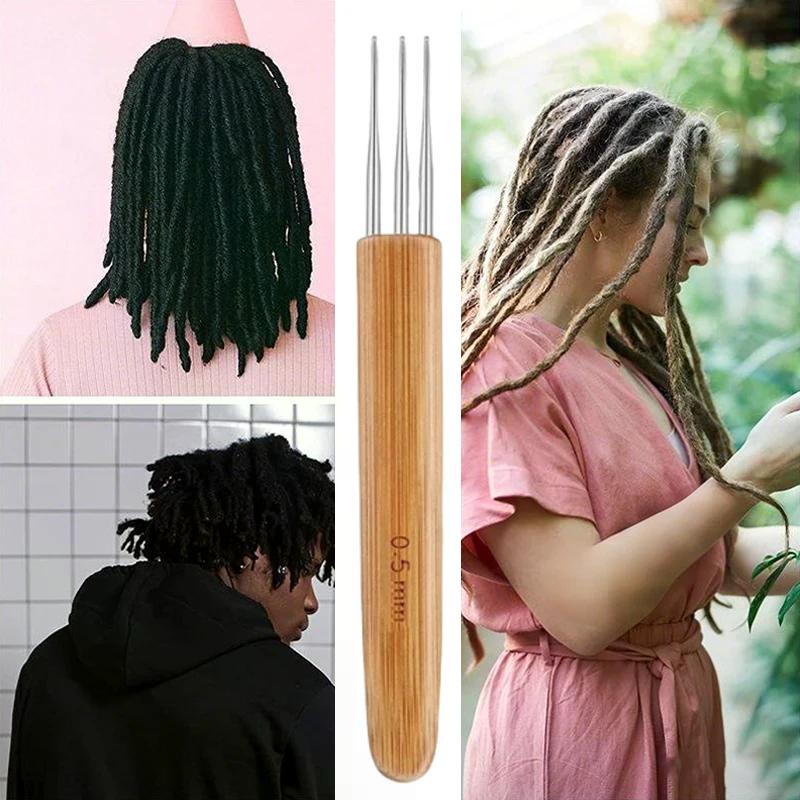 3 Stück 0,5/0,75 MM Holz Häkelnadel für Haare Dreadlocks Zöpfe Haarkreuzhaken Einzel-/Doppel-/Dreikopf-Haarkreuzhaken