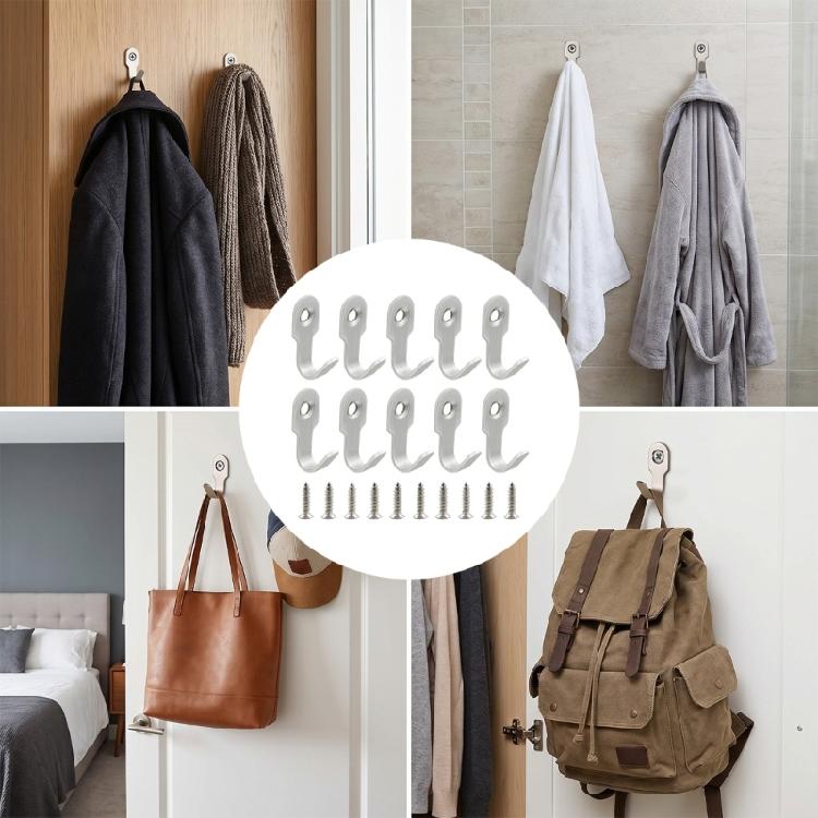Practical Set Of 10 Metal Hook Easy Install Hangers Perfect For Entryway Bathroom Closet Organization And Storage
