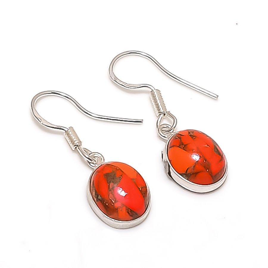 Orange Oyster Turquoise Gemstone 925 Sterling Silver Jewelry Earring 1.26" KJ-936