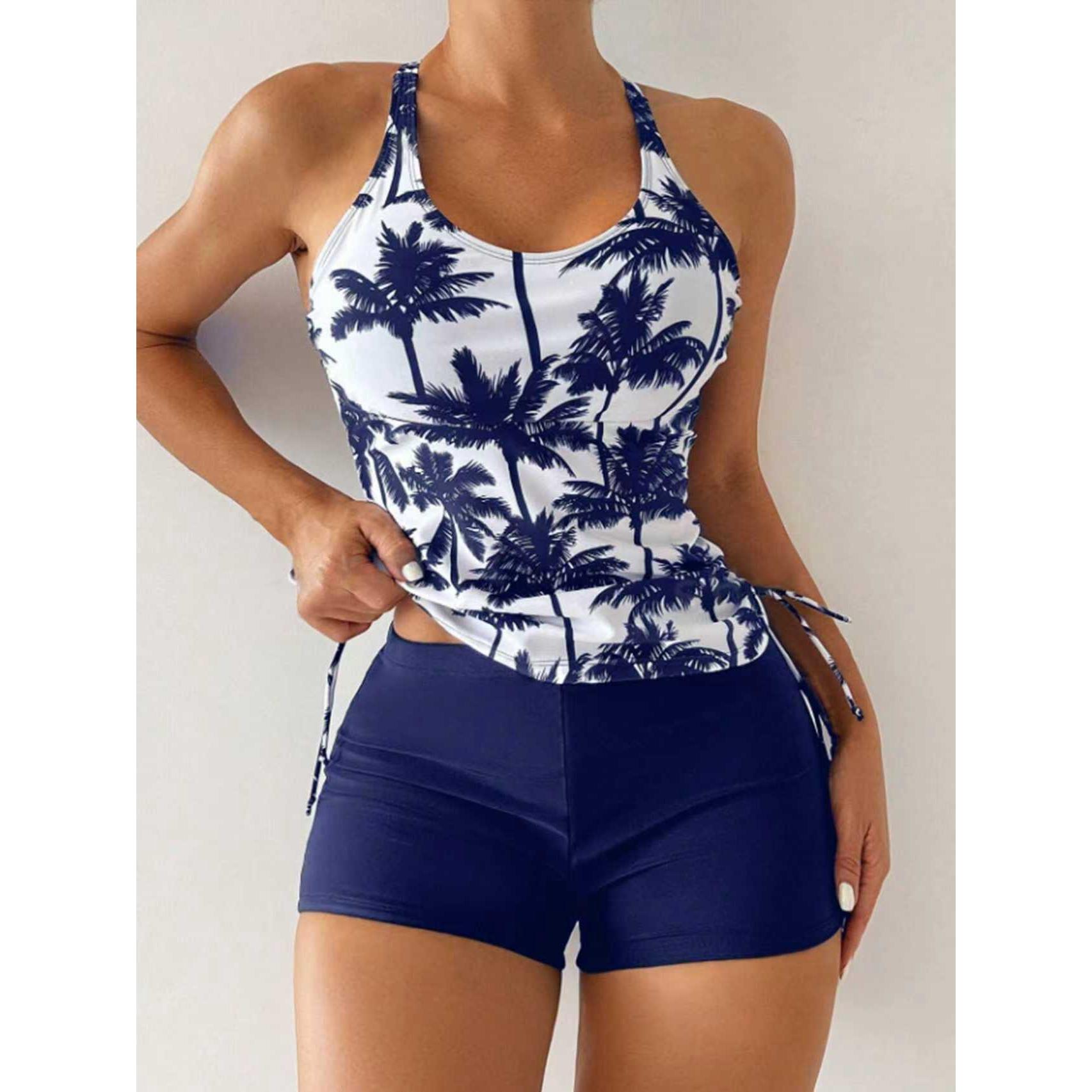 

Sexy Two-Piece Swimsuit with Drawstring for Women Quick Dry High Waist Bikini Top And Bottoms Swimwear S