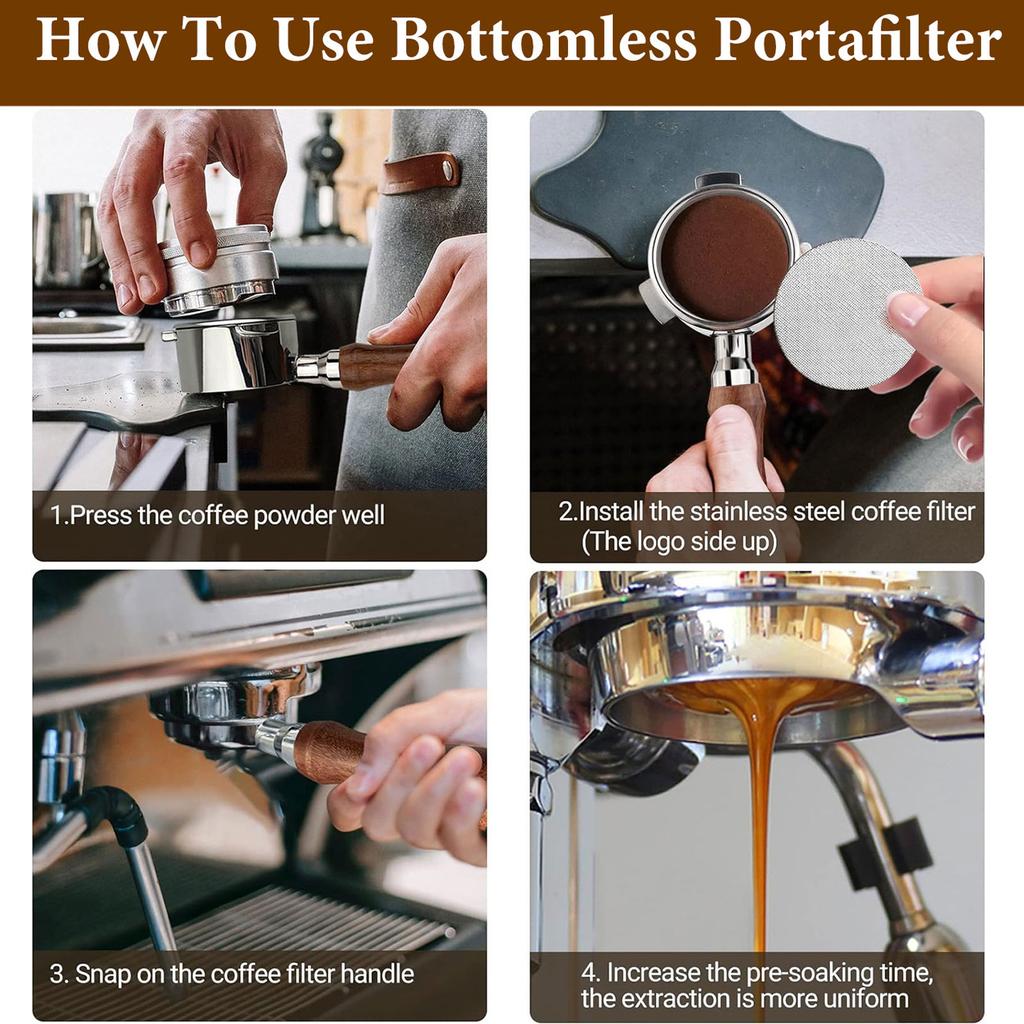 Coffee Portafilter Fit for Petrus 58mm Universal Bottomless 3 Ears Coffee Portafilter with Double Cup Portafilter Filter Basket