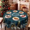 Christmas Theme Blue Round/Rectangular Tablecloth Snow Christmas Tree Pattern, Table Decoration Cloth Festive Atmosphere