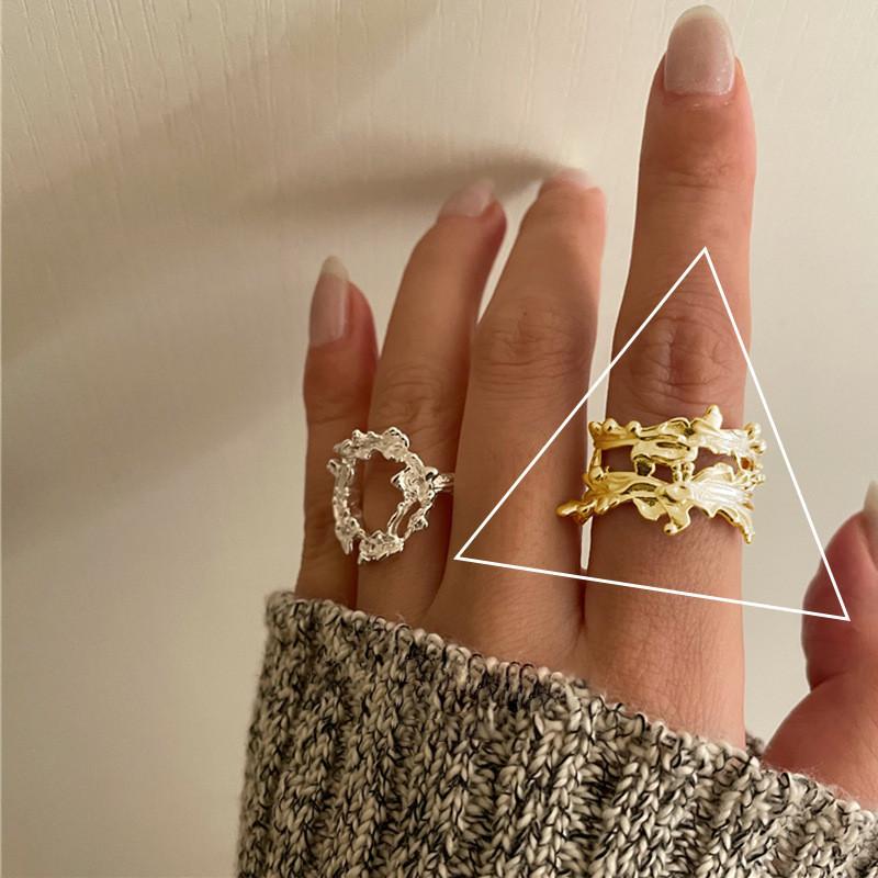 Elegant Adjustable 925 Sterling Silver Geometric Ring With Luxurious Textured Design And Modern Aesthetic For Women Gift