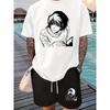 European Size Anime Boy Print Men'S Short-Sleeve T-Shirt and Waistband    Casual Sports Regular Top and Pants , Suitable for Spring and Summer Matchin