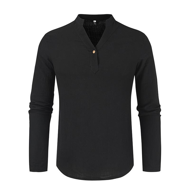 Popular Youth Long Sleeved T-shirt Solid Color Top Loose Thin Style Long Sleeved V-neck Shirt