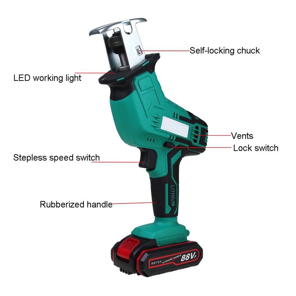 Green Cordless Electric Reciprocating Saw Variable Speed Metal Wood Cutting Power Tool Electric Saw