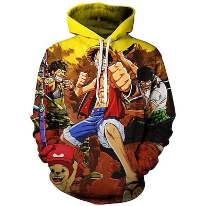 Bobby4 E&eacute;n stuk film: Rode Aap D. Luffy Hoodie Cartoon Manga Anime 3D Voorzak Grafisch Voor Koppels Mannen Vrouwen Volwassenen 3D Print L