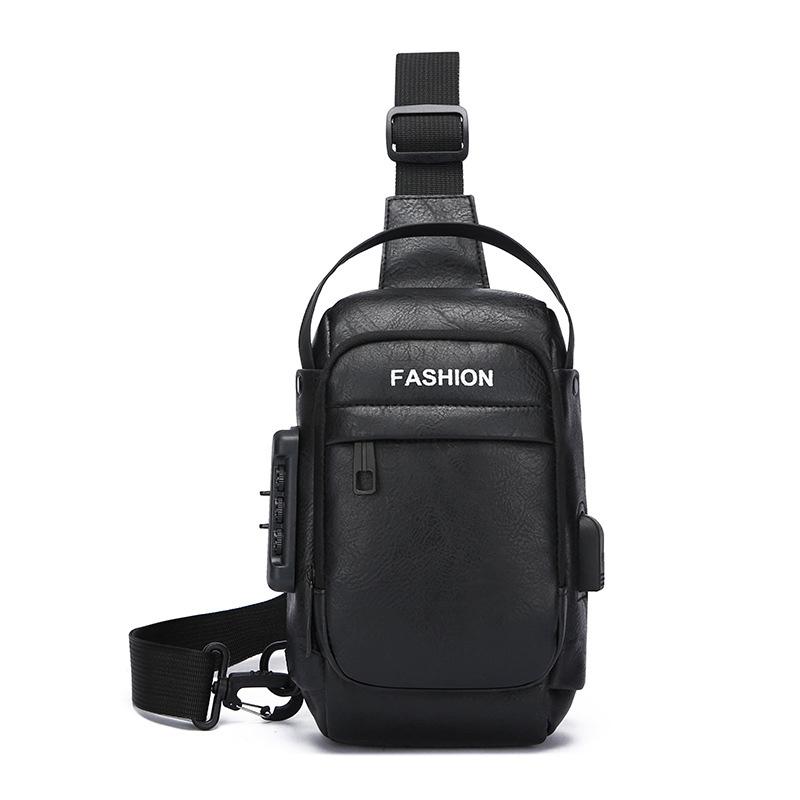 Men's Chest Bag Anti-theft USB Business Messenger Bag Multifunctional Water Repellent Shoulder Bag PU Commuter Backpack Men