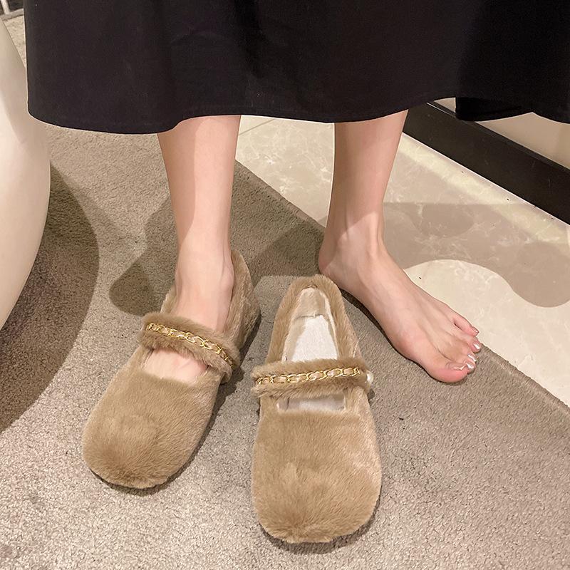 Thick-soled Mao Mao Shoes Women's New Autumn and Winter Models with Flat-soled Laden Shoes Shallow-mouth Doudou Shoes