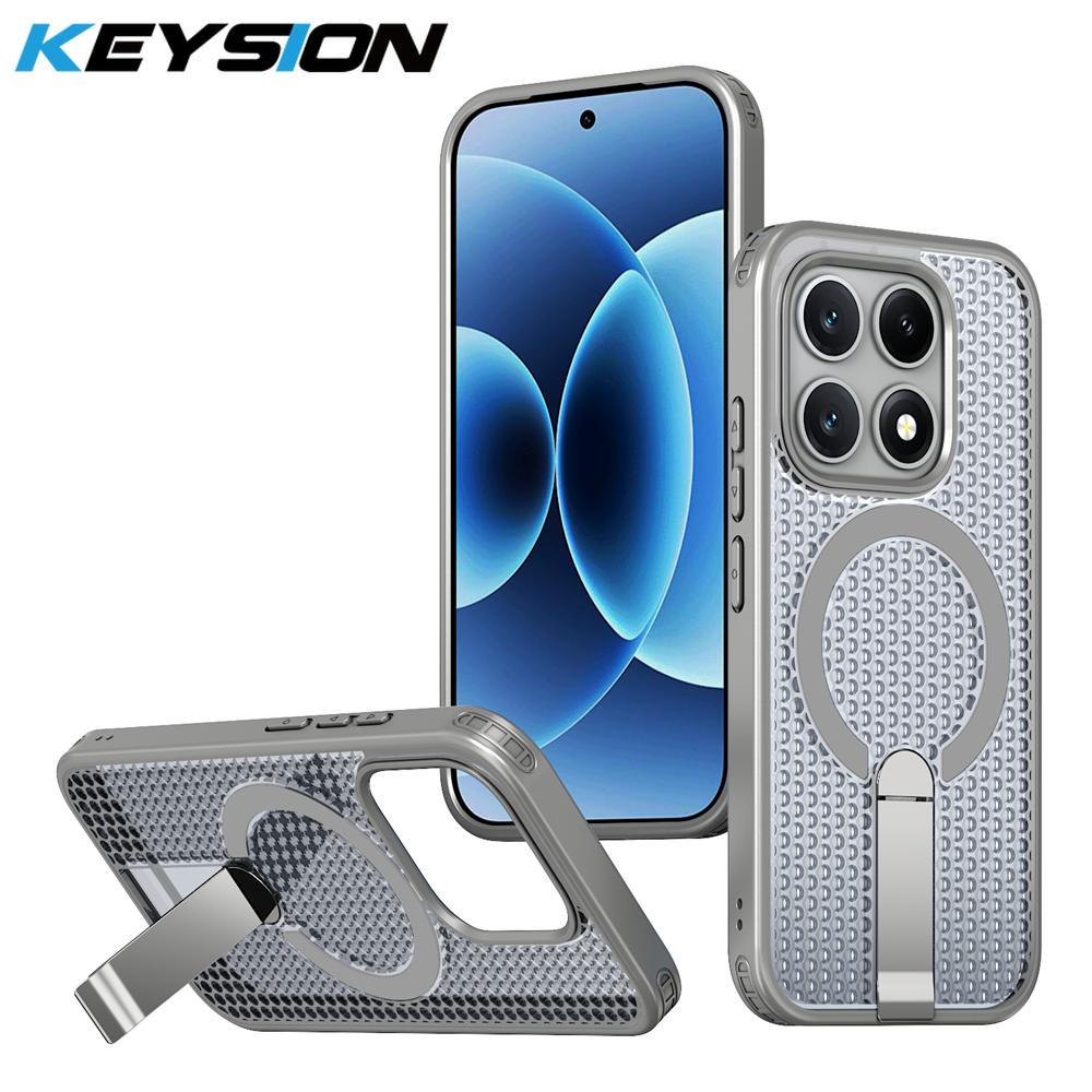 KEYSION Hollow Heat Dissipation Magnetic Case for MagSafe for Xiaomi 17 Cooling Hide Stand Shockproof Phone Cover for Xiaomi 17