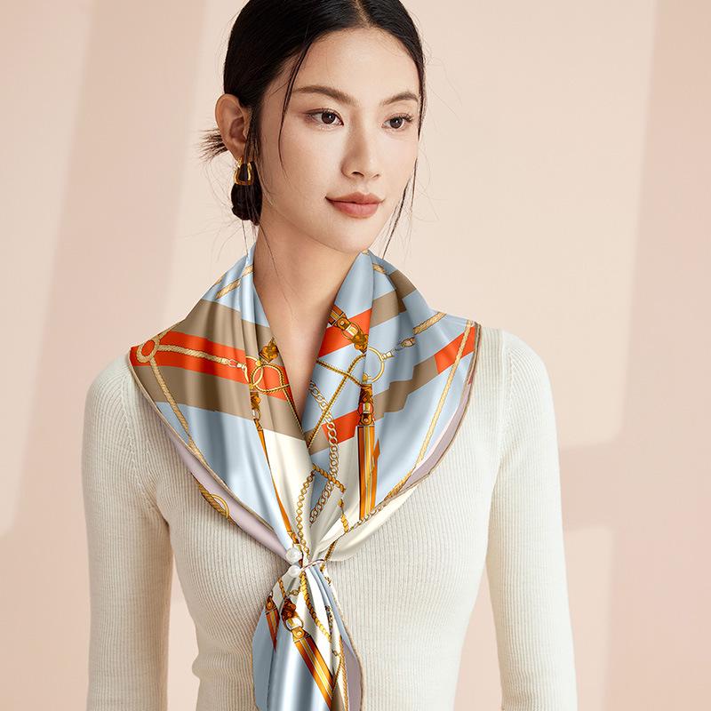 Original Design European & American Style 90cm Square Double-Sided Printed Mulberry Silk Scarf