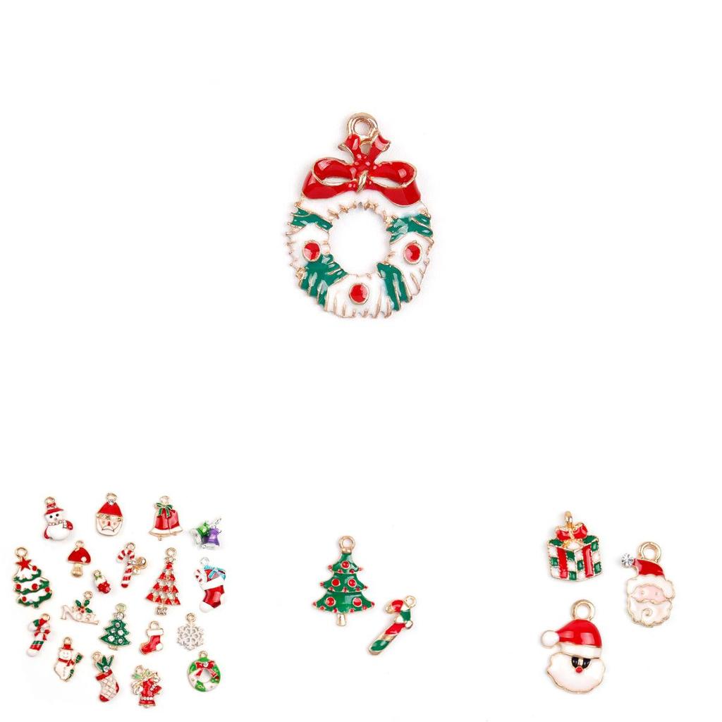 Festive 19pcs Metal Alloy Mixed Christmas Charms Set With Colorful Designs