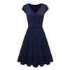 Fashion Women Solid Color V Neck Short Sleeve Plated Swing Party Banquet Dress
