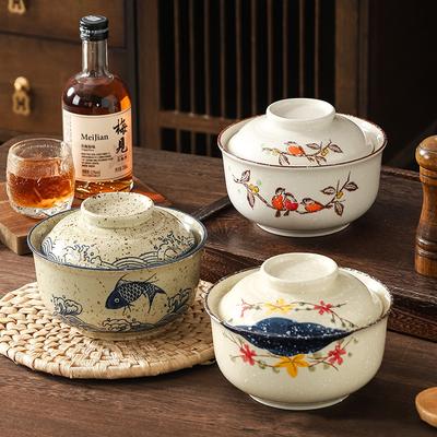 YWDL Japanese Instant Ramen Bowl With Lid Retro Ceramic Large Capacity Noodle Salad Soup Bowls Household KitchenTableware