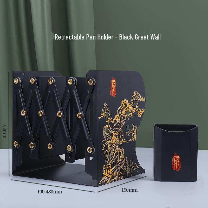 Retractable Desktop Book Holder and Folding Bookshelf with Pen Holder