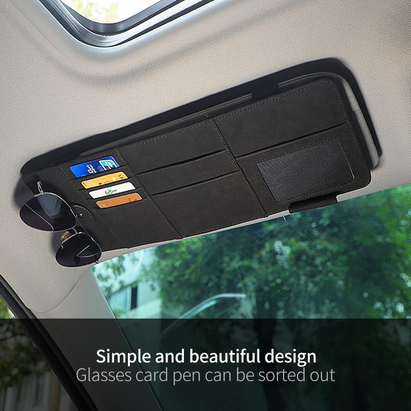Car Sun Visor Suede Sunglasses Holder Multi-functional Card Holder Storage Pocket Car Interior Glasses Clip Car Accessories