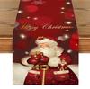 Linen Christmas Table Flag with Snowman & Santa Prints - Festive Table Mat Decorations