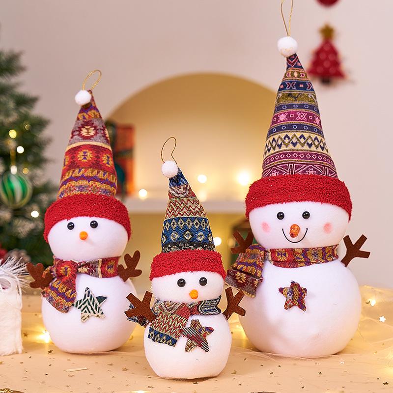 Christmas Snowman Plush Ornaments and Santa Doll Photo Props for Store Displays