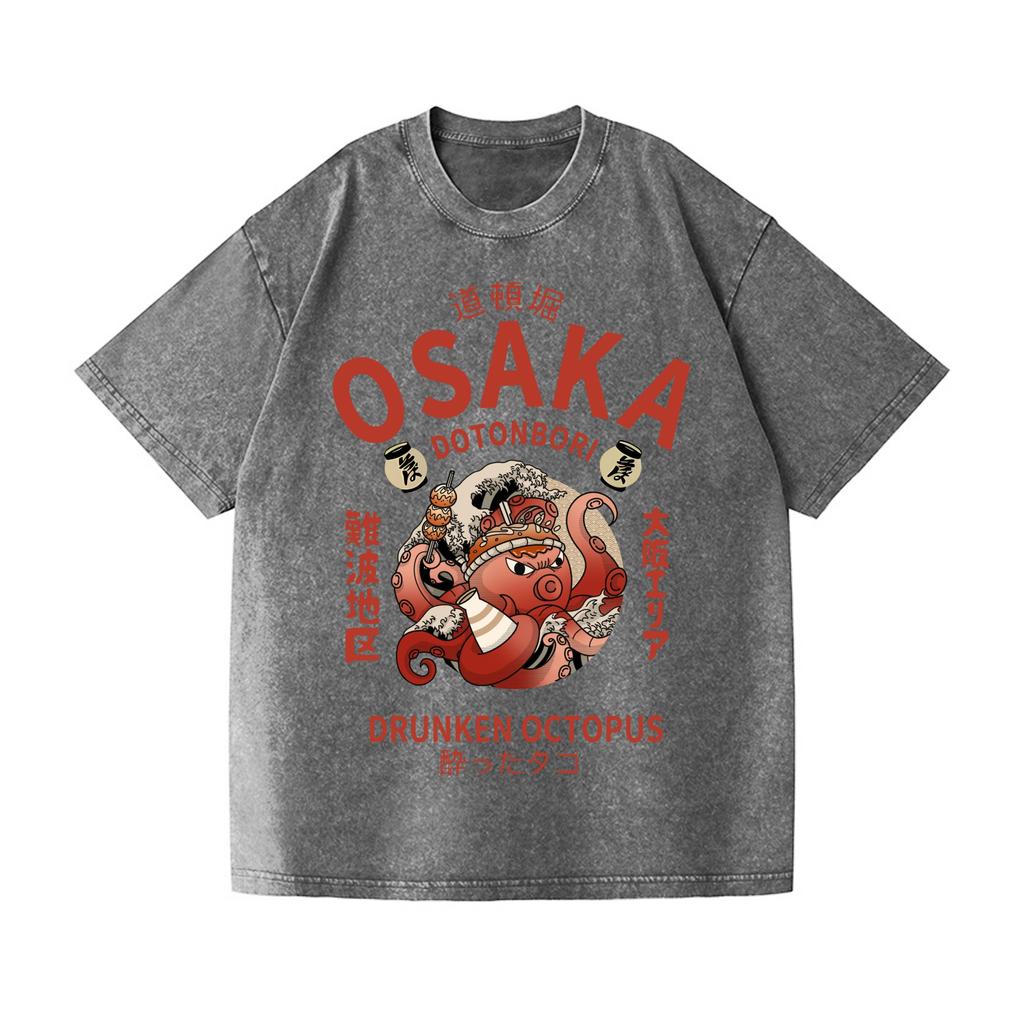 T-shirt da uomo in cotone alla moda Harajuku Vacanza Estate Manica corta Girocollo Polpo Ubriaco Lavaggio Vintage Design Giapponese T-shirt
