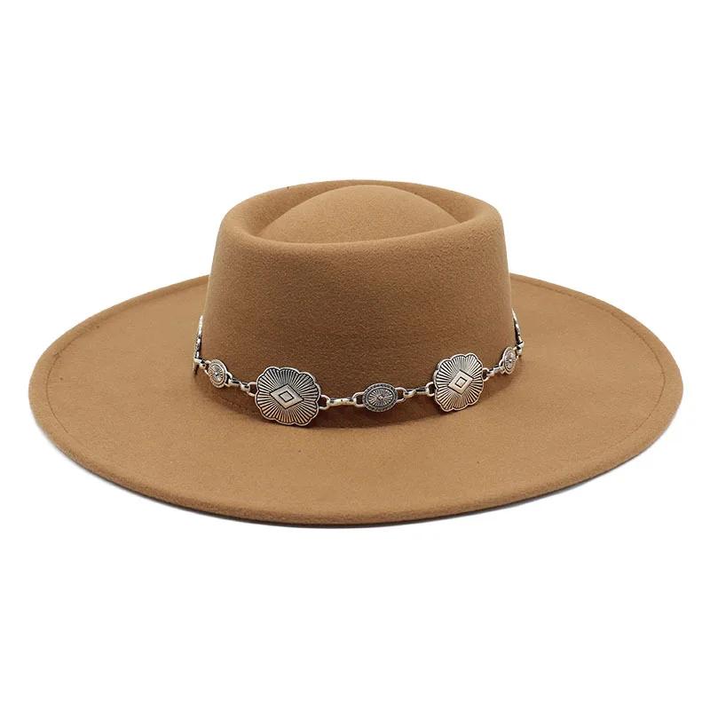 British Style Fedora Hats For Women 9.5CM Big Brim Luxury Belt Band Felt Jazz Hats Wedding Dress Formal Cap