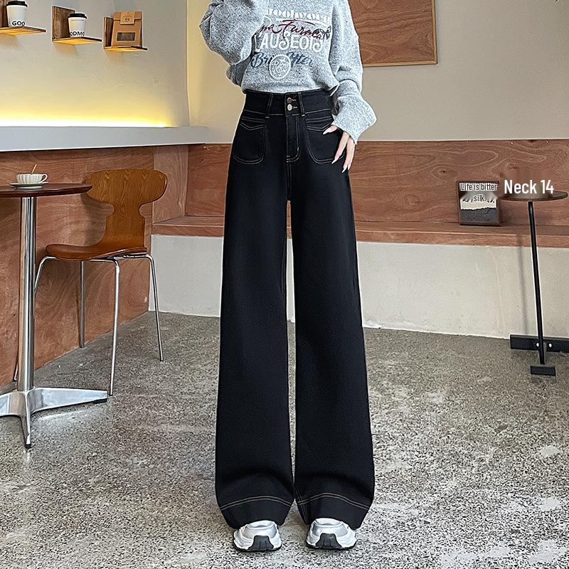 High-Waisted Elastic Velvet Wide-Leg Bell-Bottom Jeans for Women XXL