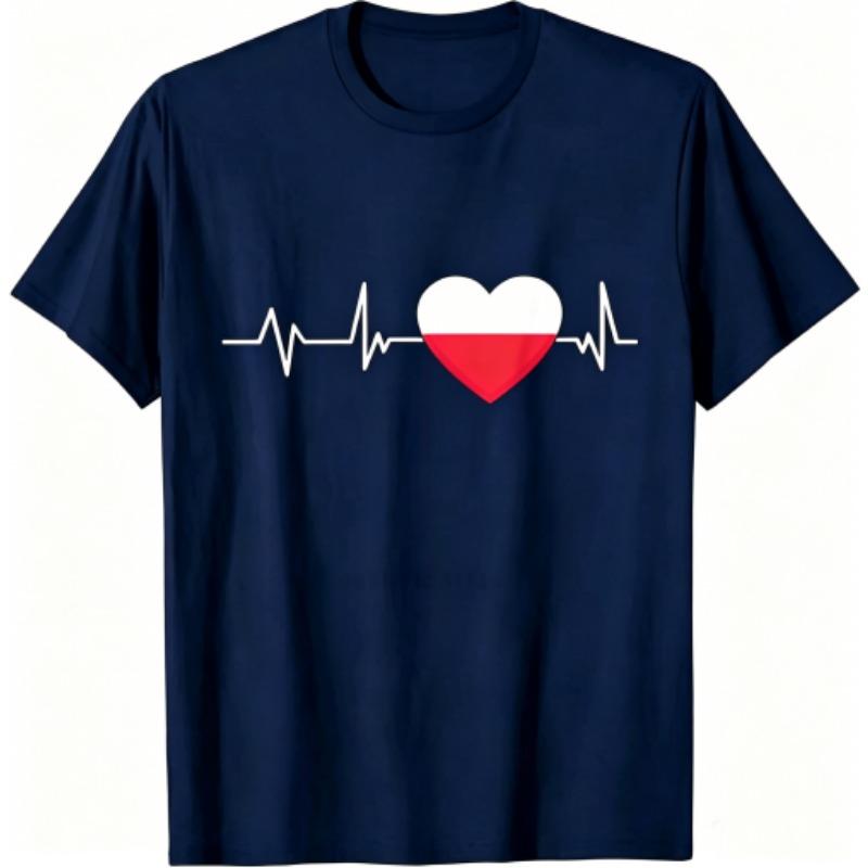 Fun I Love Poland Pattern Print Men's T-shirt Summer Men's and Women's Casual Fashion Tops Men's Short Sleeve T-shirt Oversize Clothing