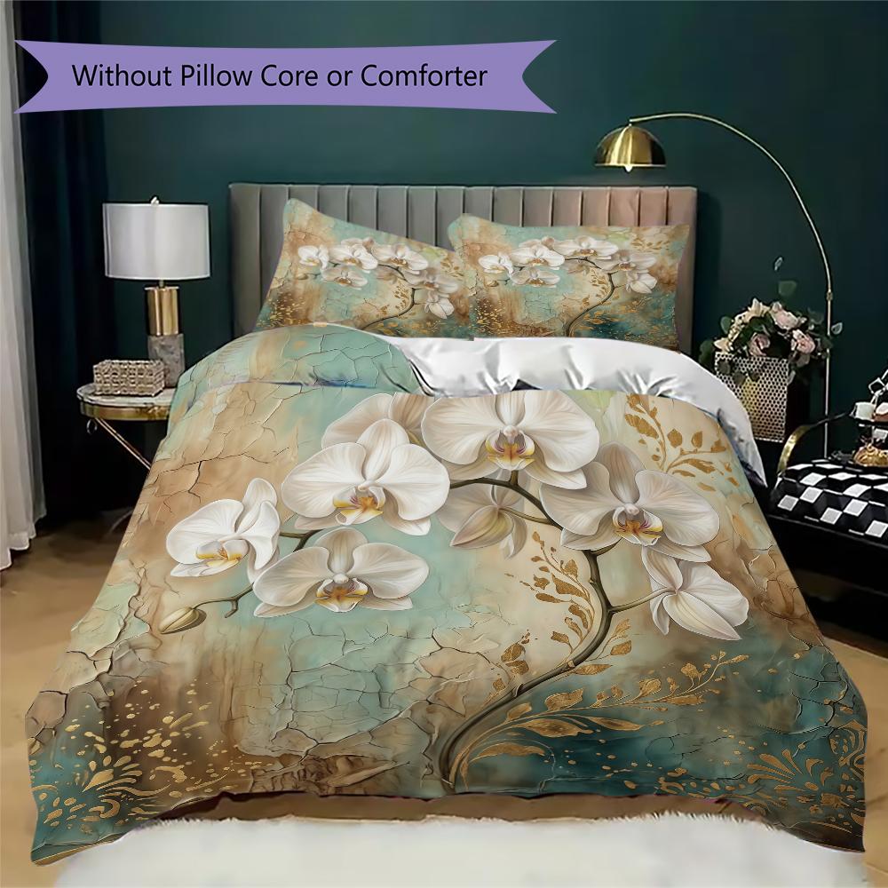 Retro Ink Floral Pattern Bedding uilt Set uilt Cover Pillowcase Home Decoration Birthday Gift (1 * duvet cover + 2 * pillowcase without core)