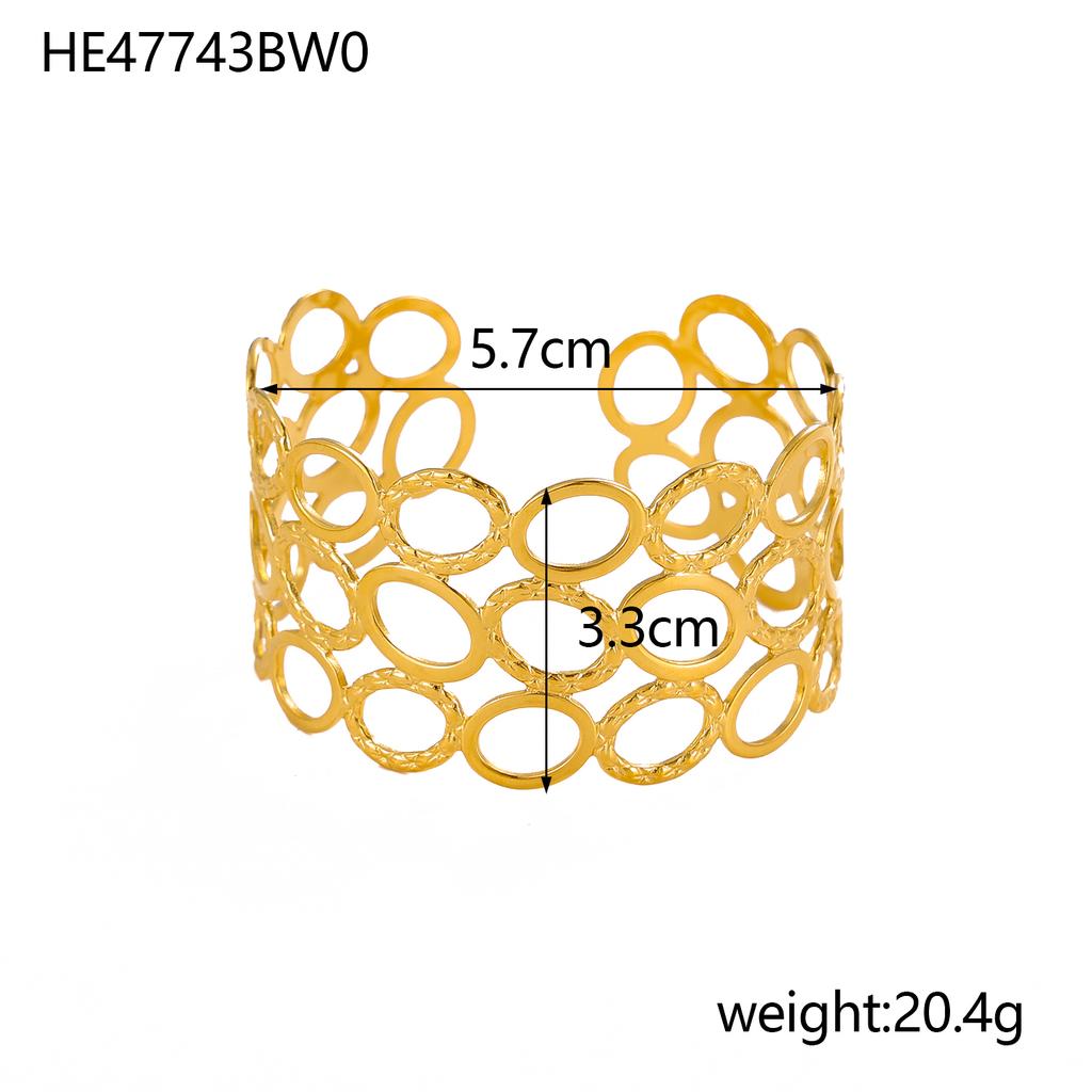 CARLIDANA High End Exaggerated Big Flower Hollow Out Leaf Open Wide Bangle Stainless Steel Non Tarnish Cuff Bracelet Women