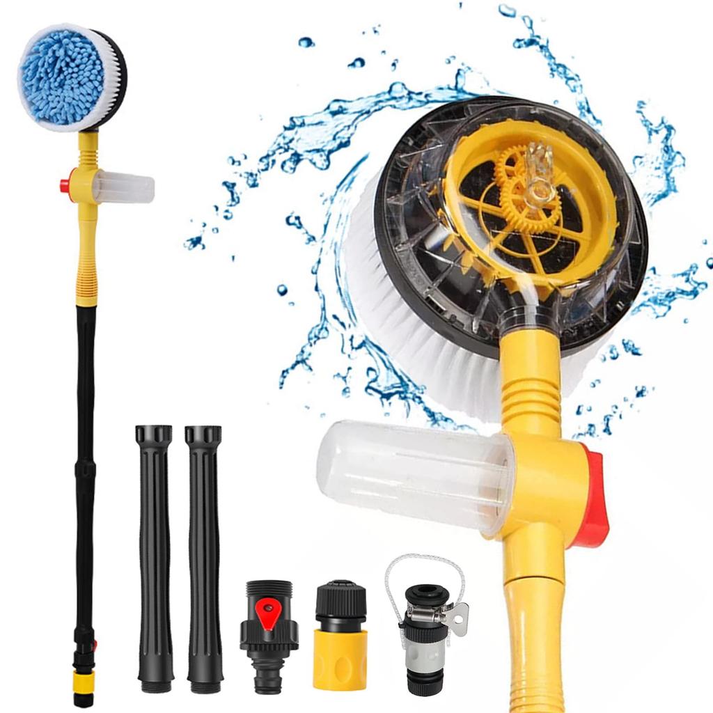 Spinning Car Wash Brush Soft Microfiber, Auto Rotate Car Brush Mop With Soap Dispenser, Exterior Car Cleaning Brush Attached To Hose, Long Handle