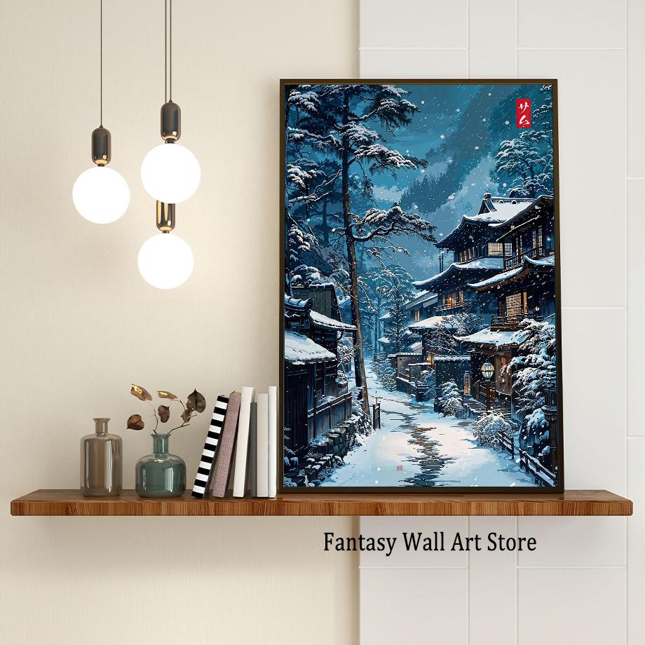 Tokyo Landscape Anime Illustration Print Japanese Night Scene Poster Fuji Vintage Painting Style Art Decor Canvas Wall Art Retro