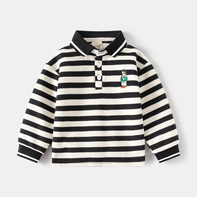 Babies' Long Sleeve T-shirt Spring and Autumn Boys Bear Polo Shirt Boys Baby Bottoming Lapel Pearl Cotton Tops Children's Clothing