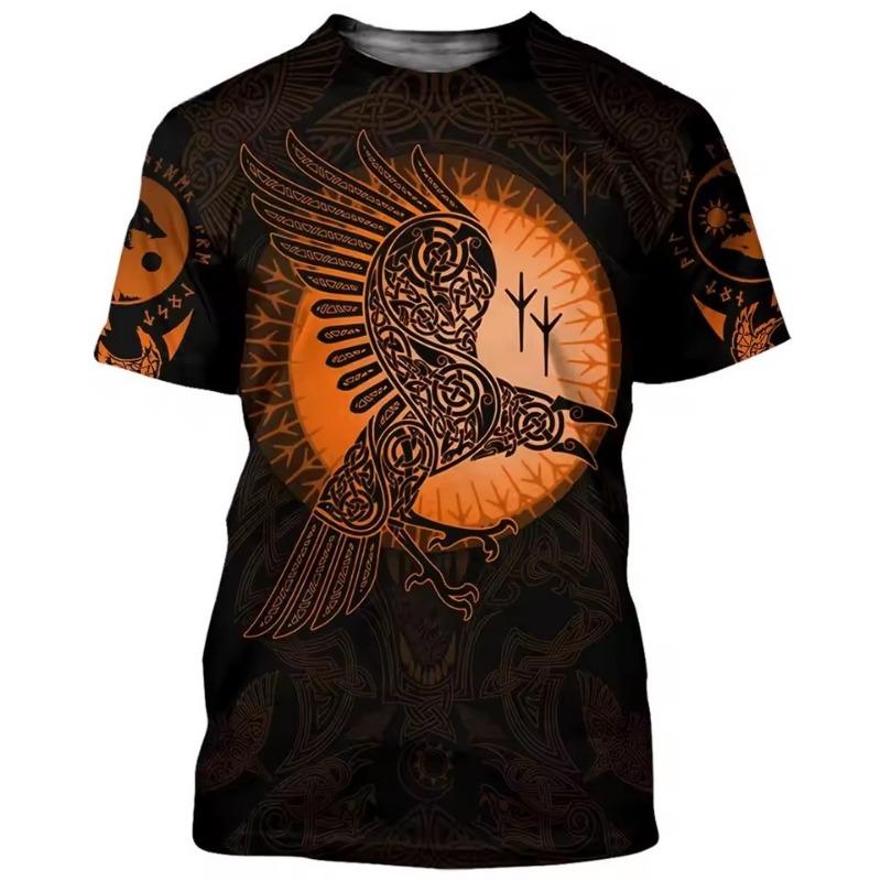 Vintage Viking Print T-shirt Men's Summer Casual O-neck Short Sleeve Top Hip Hop Harajuku T Shirt Male Oversized Men Clothing