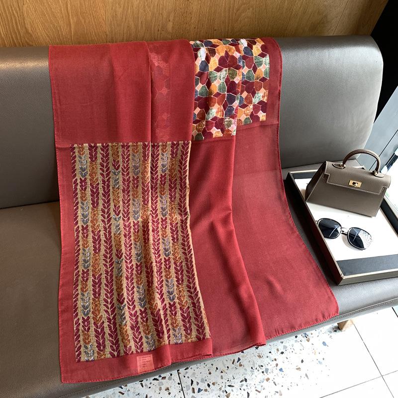 Ethnic Style Outer Cotton And Linen High-End Printing Sunscreen Scarf Shawl Fashion Square Scarf Thin Decorative Scarf Silk Scarf