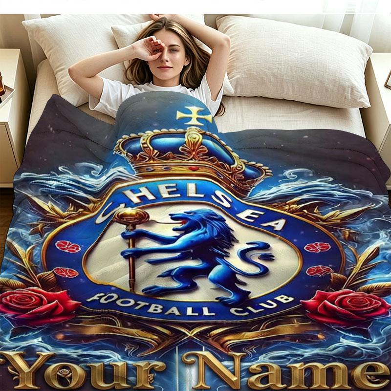 1PC Chelsea F Custom Name Patterned Flannel Blanket Suitable For All Seasons for Home Decor Warmth and Comfort Gifts Holiday Present