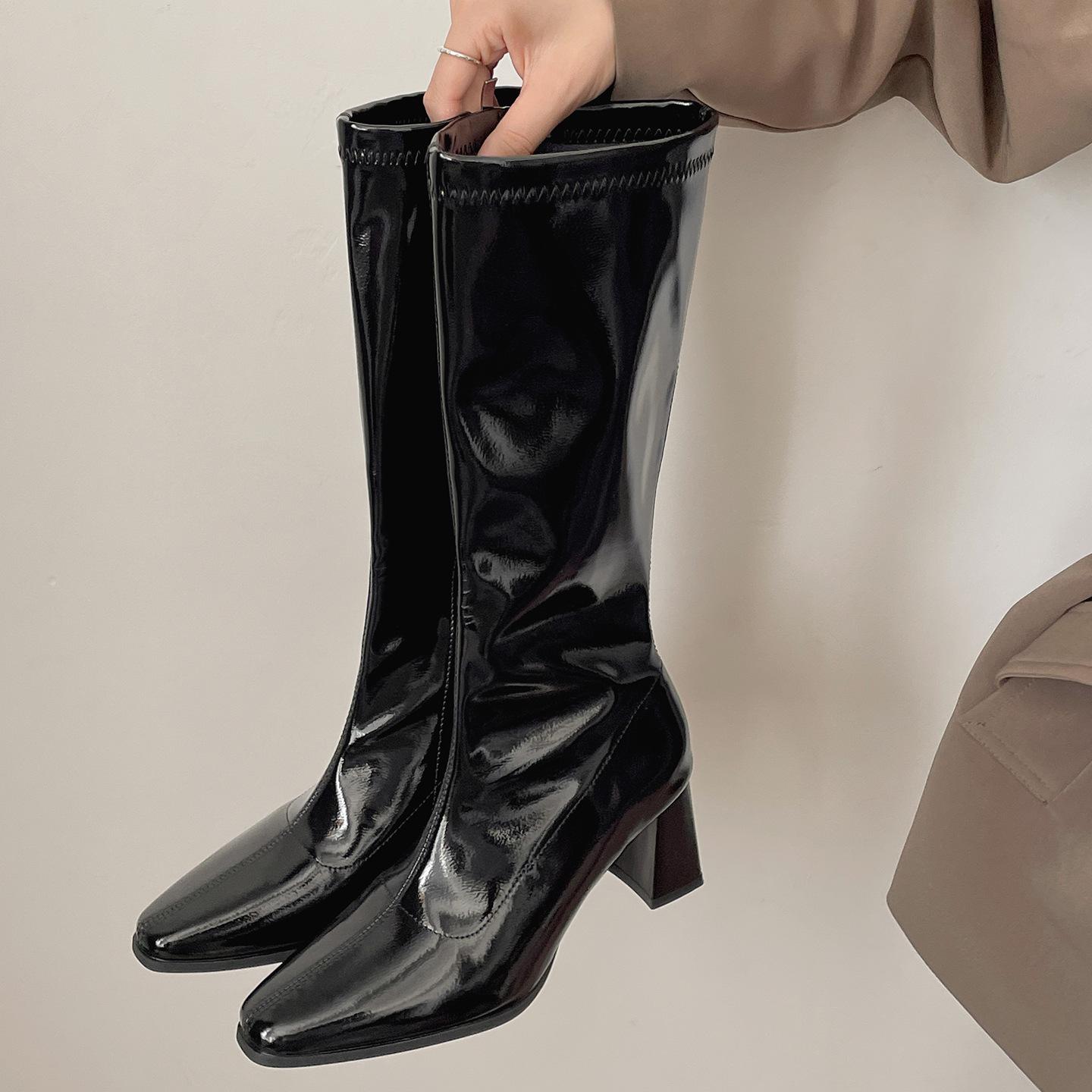 

Retro black high-end thick-heeled boots children s boots 2025 new autumn with skirt thin knight boots 40 чорний