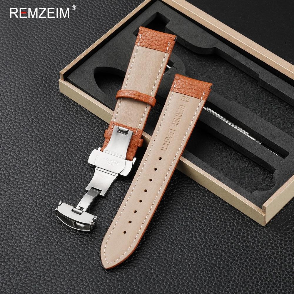 Litchi Pattern Design Leather Wrist Band 18mm 20mm 22mm Men Women Strap with Butterfly Buckle Gift Box Packaging Watchband