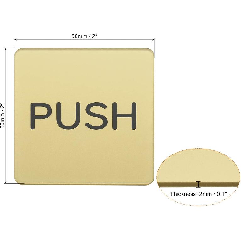 PATIKIL Push Pull Door Sign, 2 Pack Self-Adhesive Square Acrylic Gate Sticker Wall Marker for Office Store Shop, Golden