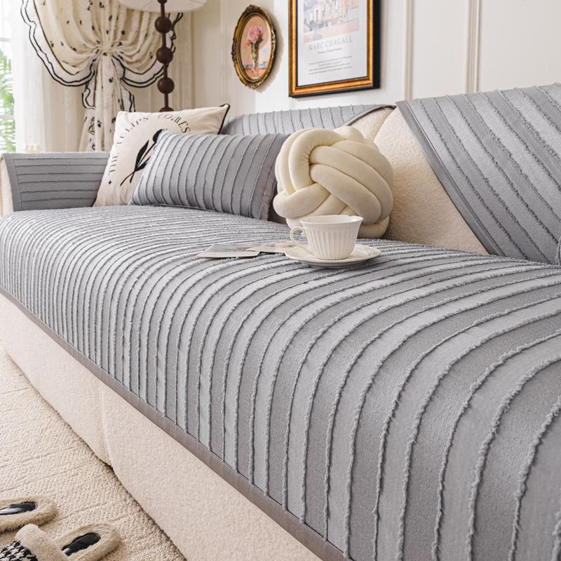 

Шенилловые полоски Диванное полотенце для гостиной Нескользящий чехол на диван Четыре сезона Универсальная подушка для дивана Подушка для сиденья 110x210cm серый