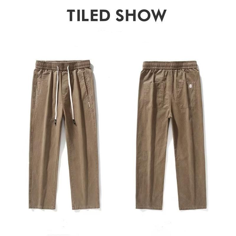 100% Bavlna Rovné Ležérní Kalhoty Pánské Pracovní Široké Nohy Hnědé Dlouhé Kapsáčové Kalhoty Volné Stahovací Tepláky Pánské