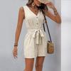 2025 Summer European & American V-neck Sleeveless Striped Short Jumpsuit